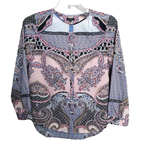 Talbots Petite Paisley Scroll Print Multicolor Long Slv Button-Up Shirt Size MP - Picture 1 of 5